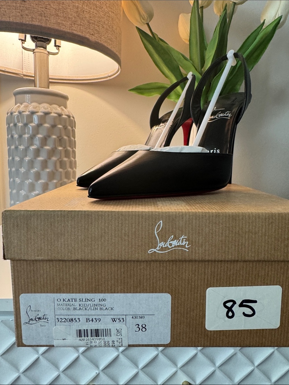 Christian Louboutin Black Leather Pointed Slingback Pumps with Red Sole - Picture 2 of 5
